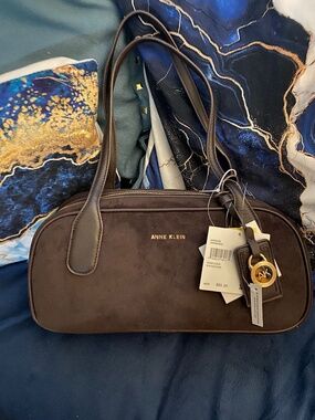 NWT Anne Klein Espresso Suede E/W Satchel Handbag